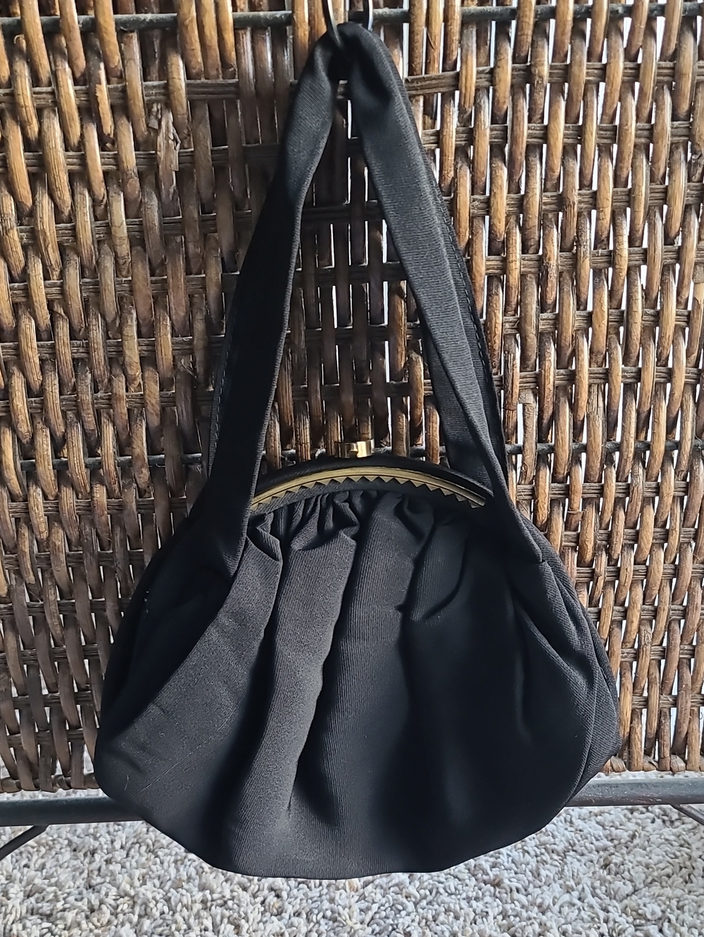 Vintage Black Pleated Evening Hand Bag with Gold Accents. - Picture 1 of 6